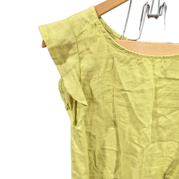 Terzo Millennio 100% Linen Flutter Cap Sleeve Tunic Top Size Medium Chartreuse - Picture 6 of 13